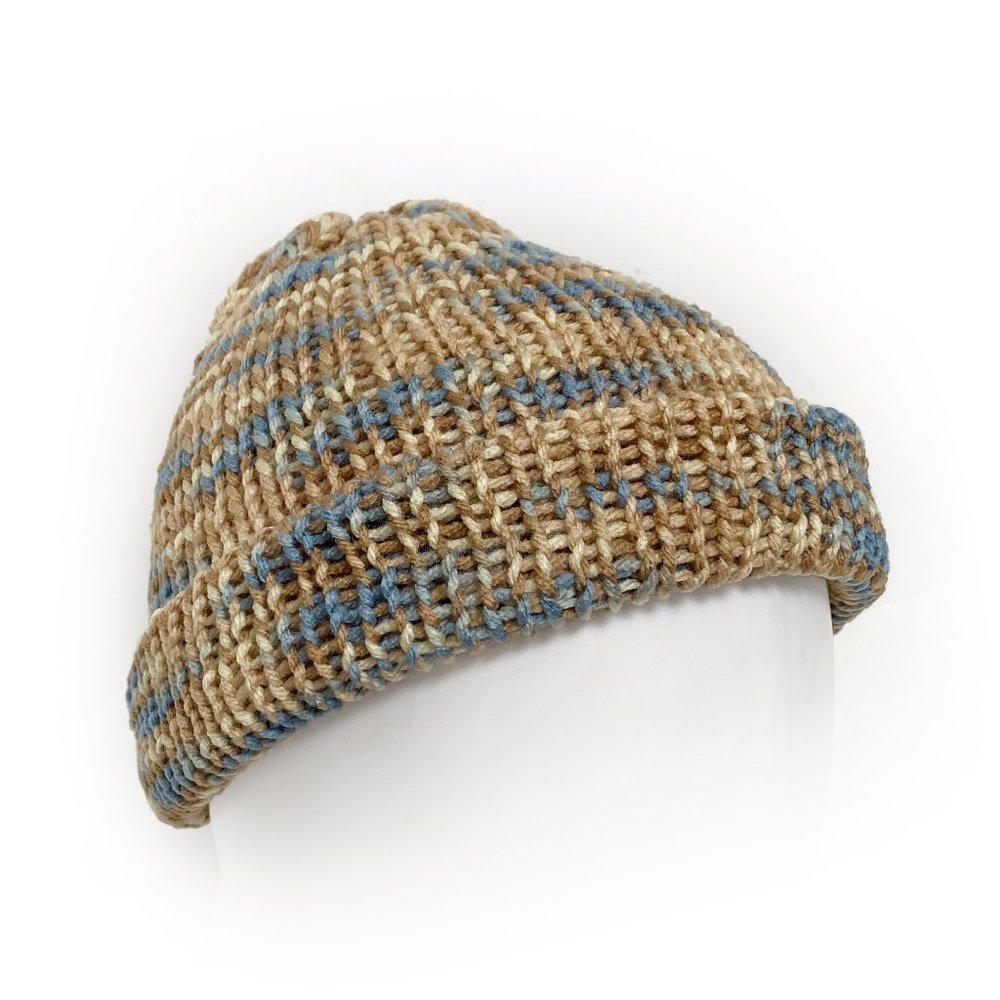 Blue & Brown Youth/Juniors Handmade Acrylic Blend Knit Winter Hat OS